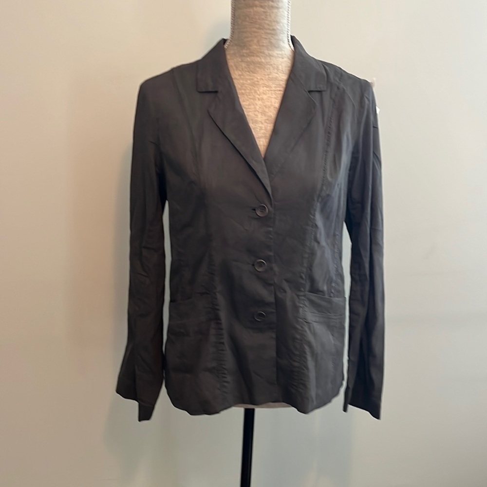 Eileen Fisher Grey Sp Oragnic Linen Button Oversize Jacket Blazer